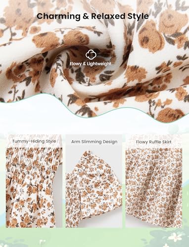 Image of PATPAT Family Matching Outfits Mommy and Me Dresses Floral Dress & T-Shirts | Mommy and Me Easter Dresses, Puff Sleeve Floral Sundress, Cotton Blend T-shirts, Couples Party Wedding Vacation Outfits