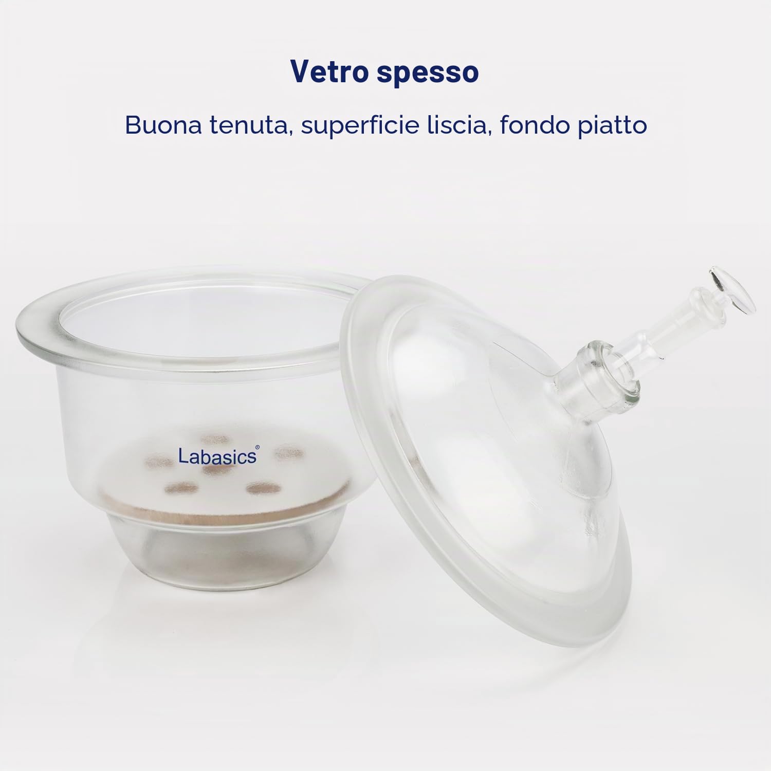 Labasics Desiccante Sottovuoto in Vetro, Desiccante Sottovuoto in Vetro con Valvola Sottovuoto in Vetro e Piatto in Porcellana per Ricerca di Laboratorio, 180 mm