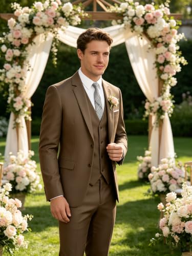 Image of WOMS Men's 3 Piece Suit Slim Fit,Mens Wedding Suit Groom Prom Tuxedo