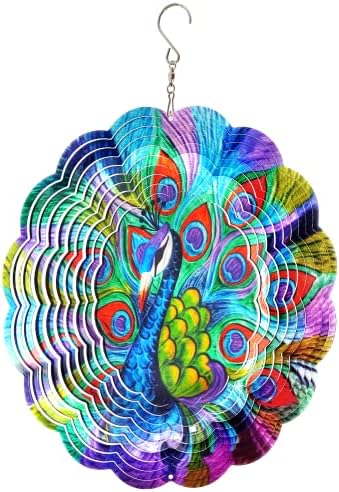 FONMY Wind Spinner Stainless Steel 3D Hanging Garden Decoration for Indoor Outdoor Metal Wind Spinners Peacock-12inch