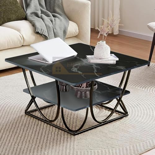 Image of EDEUEQUE Modern Center Table Coffee Table Sofa Side Table for Living Room Cocktail Table End Table with Storage Wooden Tabletop-Marble Print with Metal Frame (Full Black)