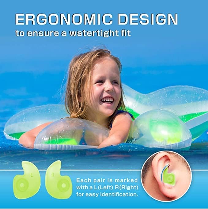 Image of Silicone Earplugs for Swimming Bathing and Sleeping, Professional Noise Reduction Reusable Silicone Swim Earplugs for Adult Swimmers Children Diving (2 Pair) (Blue Green)