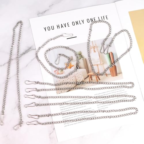 Image of 6 Pcs 20 Inch Stained Glass Window Hanging Chains with Safety Hooks, Silver Stainless Steel Picture Hanging Chain, Decorative Chain for Window Art Decor, Patio Garden Outdoor Decorative Glass Panels