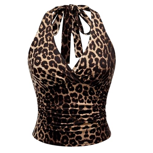 HTTDSLF Damen Tank Top Damen Trägertop mit Leopardmuster Festival...