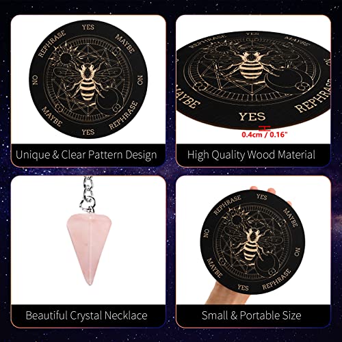 INFUNLY Wooden Pendulum Board 7.9" Bee Magic Circle Witch Dowsing Divination Planchette Board Metaphysical Message Board with Healing Crystal Necklace for Beginners Witchcraft Altar - Image 3