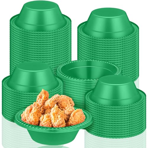Image of Lallisa 100 Pcs 12oz Dark Green Disposable Plastic Bowls Party | Dessert Cups for Ice Cream Salad Soup, Serving Bowls Summer Picnic, Colored Party Supplies, Food Safe Sturdy