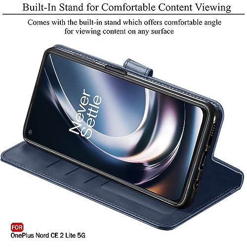 Image of TheGiftKart Flip Back Cover Case for OnePlus Nord CE 2 Lite 5G | Dual-Color Leather Finish | Inbuilt Stand & Pockets | Wallet Style Flip Back Case Cover for OnePlus Nord CE 2 Lite 5G (Blue & Sky)