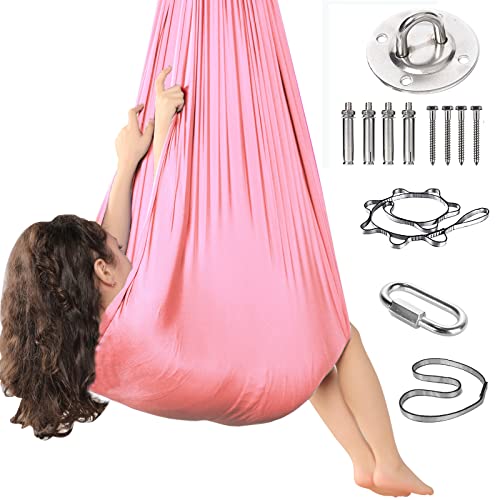 Sensory Therapy Swing for Kids - Indoor Outdoor Yoga Swing Hammock Elastic Cuddle Therapy Swings Chair Funny Gifts for Boys Girls with Autism ADHD SPD Asperger's Sensory Integration (Pink)