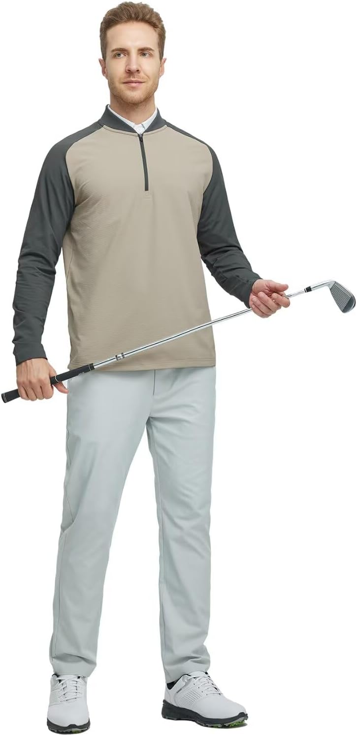 M MAELREG Quarter Zip Pullover Men Moisture Wicking Micro Fleece Performance Raglan Collarless Golf Sweatshirts for Men - Image 2