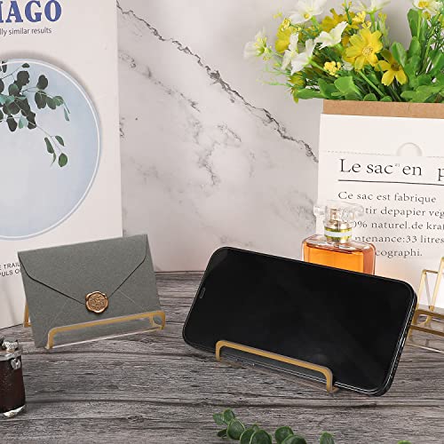 Besarme 4 Pieces Gold Business Card Holder Display Stand, Acrylic Clear Business Cards Holder Vintage Plastic Gold Office Name Card Display For Office Desktop Countertop, Capacity 50 Cards #TOP4