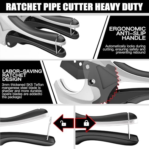 Image of AIRAJ PVC Pipe Cutter,Cuts up to 2-1 /2 inch,Ratcheting PVC Cutters,PEX Pipe Cutter,for PVC, CPVC,PP, PE, PEX, Plastic Hoses & Plumbing