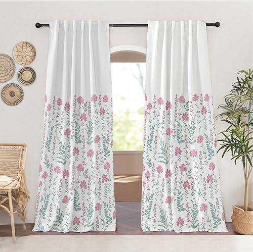 Image of Tranquebar Curtain Co. Cotton Curtains 7 Feet Long Set of 2, 60-65% Room Darkening, Pink Floral Print, Door Curtains 7 Feet Set of 2, Door Curtains 7 Feet Set of 2, BackTabs, Mazzo (213 cm) - Set of 2