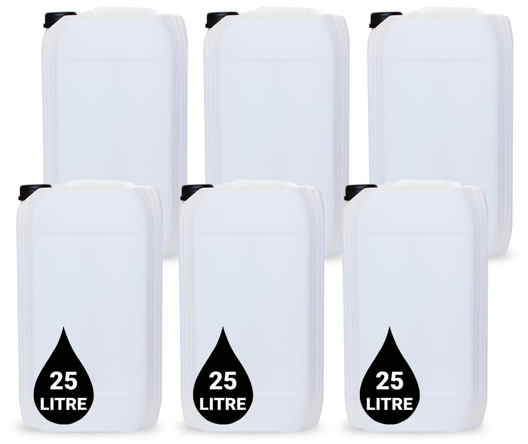 6 x 25L Plastic JERRY CAN for Water & Chemicals – UN Certified, Food Grade, Stackable with Tamper-Evident Cap, Ideal for Outdoor, Camping, Emergency, and Industrial Use