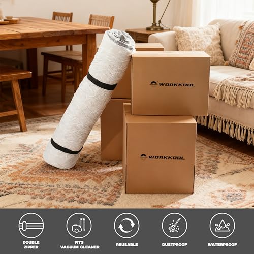 WORKKOOL Vakuum-Matratzentasche zum Umzug, vakuumversiegelte Beutel für Matratzenaufbewahrung, Schaumstoff-Matratzentasche mit Reißverschluss(für Matratze 140/160 * 200cm)