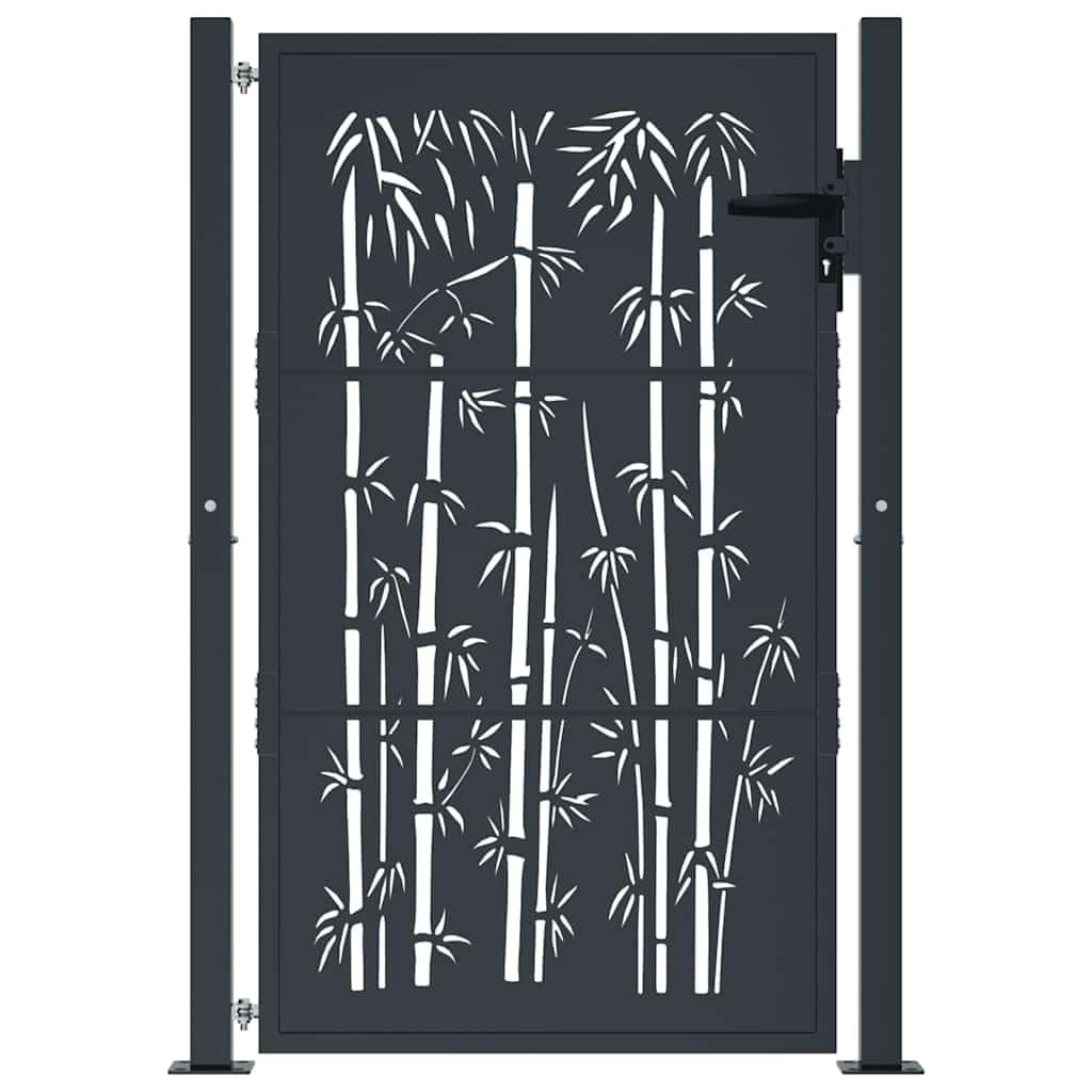 vidaXL Cancello Giardino Antracite 105x155 cm in Acciaio Design bambù, cancello, cancello in Acciaio, cancello da Esterno, cancello di Sicurezza