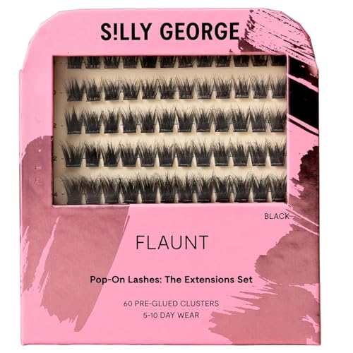 Silly George Pop-On Lashes - DIY 1-Step Pre-Glued Faux Eyelash Clusters, Natural Look Extensions, Black - Flutter, 5-7 Pair Set, Pack of 60 Clusters