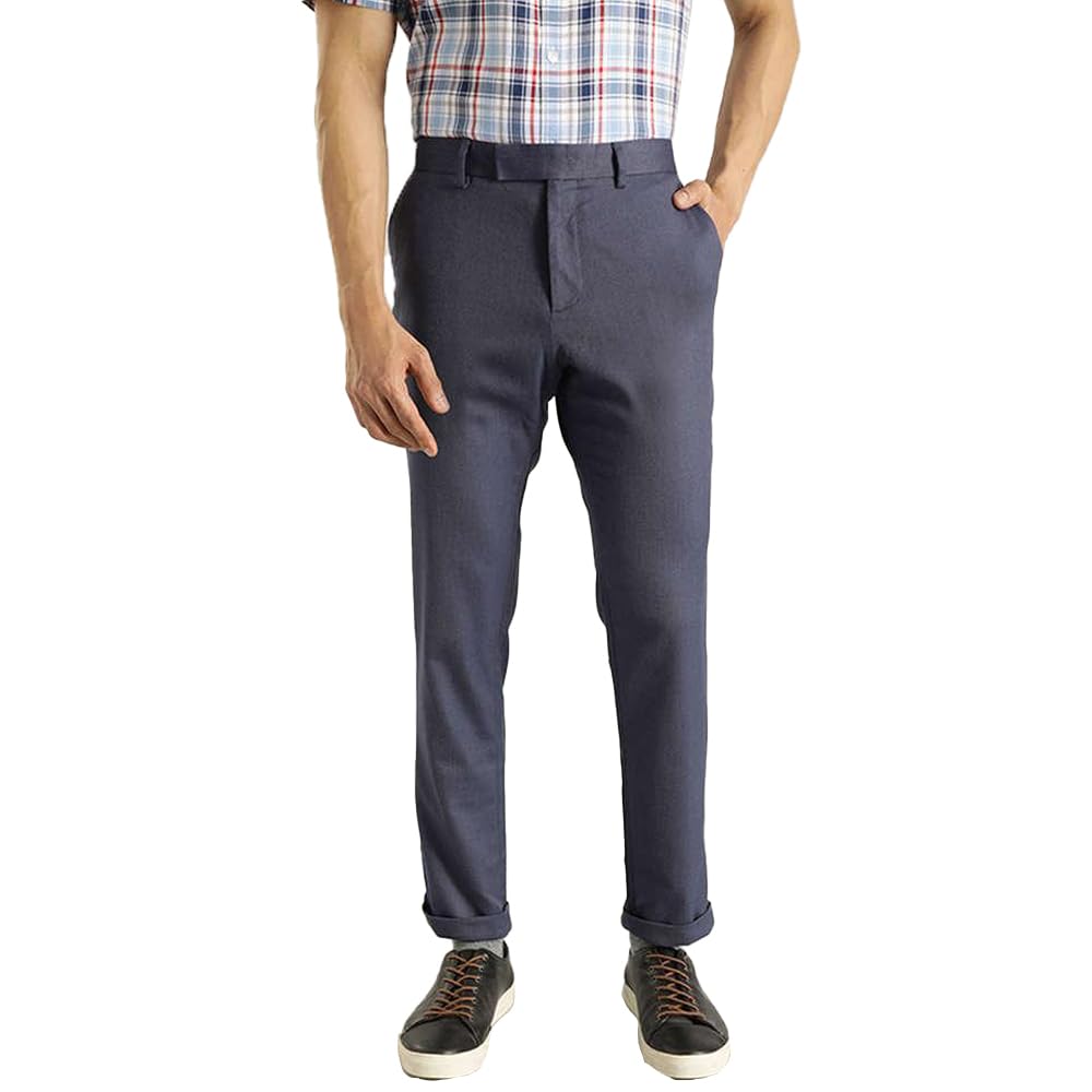 Solid Polyester Blend Slim Fit Mens Casual Trousers-image-11