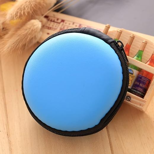 Mini EVA Round Earphone Cases,Portable Headphone Earbud Hard Protective Carrying Case Bags,Small Thing Storage Box (Blue)