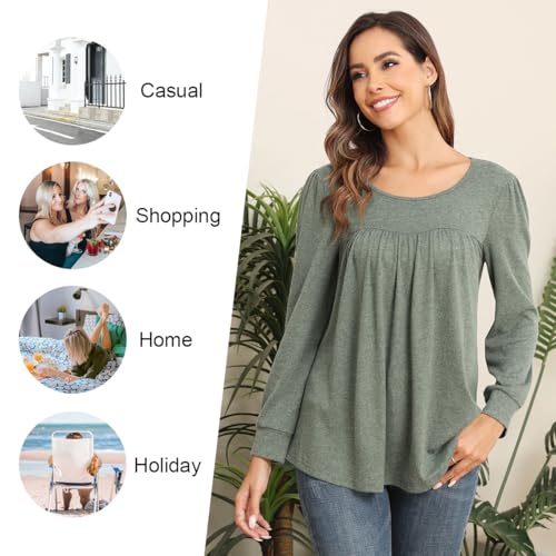 Womens 2025 Casual Tunic Tops Fall Long Sleeve Blouse Warm Pleated Flowy Crewneck Tshirt For Legging4