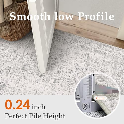 Gray Runner Rug 3x12 Hallway Machine Washable Kitchen Vintage Distressed Non Slip Long Carpet Indoor Grey Retro Floral Bedroom Accent Throw Rug for Bathroom Office Laundry Dining Living Room