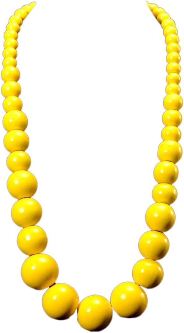 Caiyao Colorful Natural Wood Round Beaded Strand Necklaces Bohemian Retro Multicolor Bib Big Round Bead Chunky Necklace Ethnic Costume Statement for Women Men Unisex Fashion Wedding Jewelry Gifts