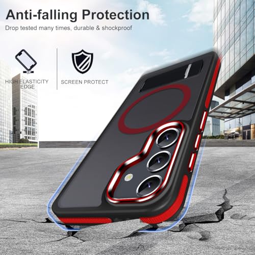 Image of MALEWOLF for Samsung Galaxy S25 Case, Adjustable Kickstand Cover Compatible with Magsafe, Slim Translucent Matte S25 Phone Case, Non-Slip Shockproof Magnetic Case for Galaxy S25 5G (Black /Red)