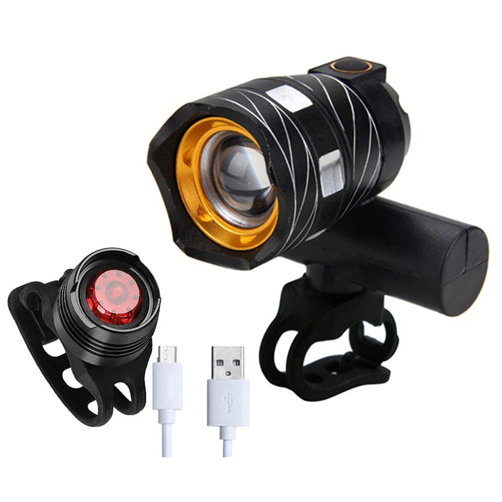Ensemble Lumière Vélo, Lampe Vélo LED Rechargeable USB Eclairage Avant et Arrière, 3 Modes Réglables, Étanche IPX5, Éclairage Vélo pour Cyclysme VTT, VTC, Bicyclette Super