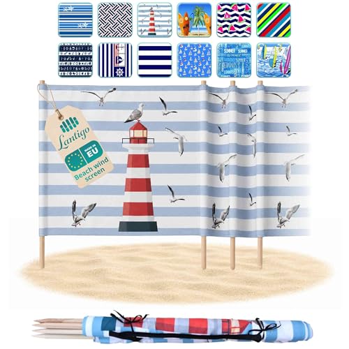 Lantigo Paravientos Playa Faro 6 m Cortavientos Postes de Madera Microfibra Anti-UV Biombo 80cm