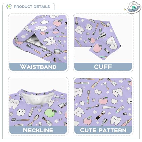 JUNZAN Cute Teeth and Objects Dental Care Purple Little Girls Pullover Hoodie Long Sleeve Sweatshirt With Hoodie Sports 4T3