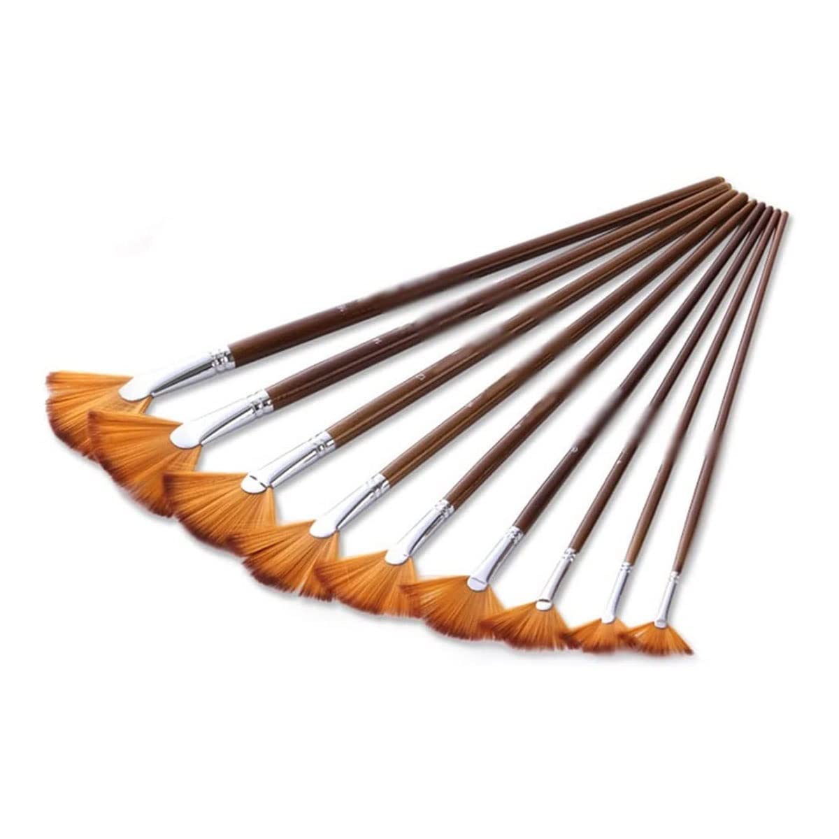 Sjdopulse 9 Pcs Fan Shaped Nylon Hair Gouache Watercolor Paint Brush Set For Watercolor, Canvas, Craft, Detail & Oil Painti