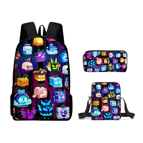 Longocean ブロックス フルーツ リュックサック リュック 3点セット Blox Fruits 肩掛けバッグ 旅行リュック 大容量 ュック 多機能 学生 通勤 通学 おしゃれ 可愛 収納 人気 萌えグッズ プレゼント文具収納 子供 男女兼用