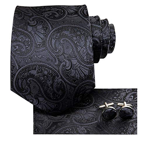 Image of Dubulle Mens Paisley Striped Tie Woven Necktie for Men and Handkerchief Cufflinks Set Wedding Formal Business
