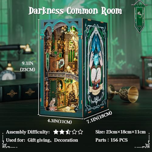Image of CUTEBEE Book Nook Kit - DIY Booknook Miniature House Tiny House 3D Wooden Puzzle Dollhouse Kit for Adults and Teens, Bookshelf Insert Decor, DIY Craft Gift Model Build (Darkness Common Room)