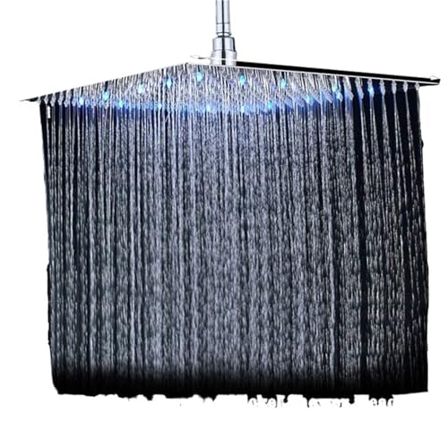 Alcachofa ducha Cabezal de ducha baño 16 pulgadas con efecto lluvia grande, accesorio cuadrado latón ultrafino(16 LED Nickel)