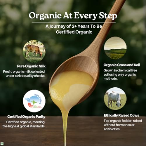 Image of Organic India Pure Cow Ghee, 1 L | Labs Tested on 250+ Parameters | Certified Organic | Glass Bottle | Sourced from Organically Fed Cows | Authentic Taste, Rich in Healthy Fat