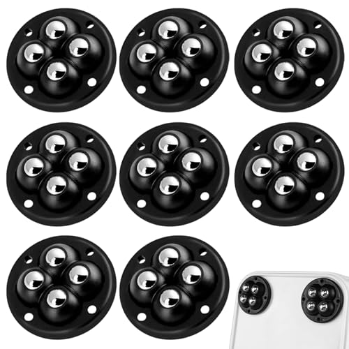 Rueda Adhesiva Negra para Muebles，8 Pcs Ruedas de bolas de acero para muebles Ruedas para muebles con 4 Bolas de acero，para pequeños electrodomésticos