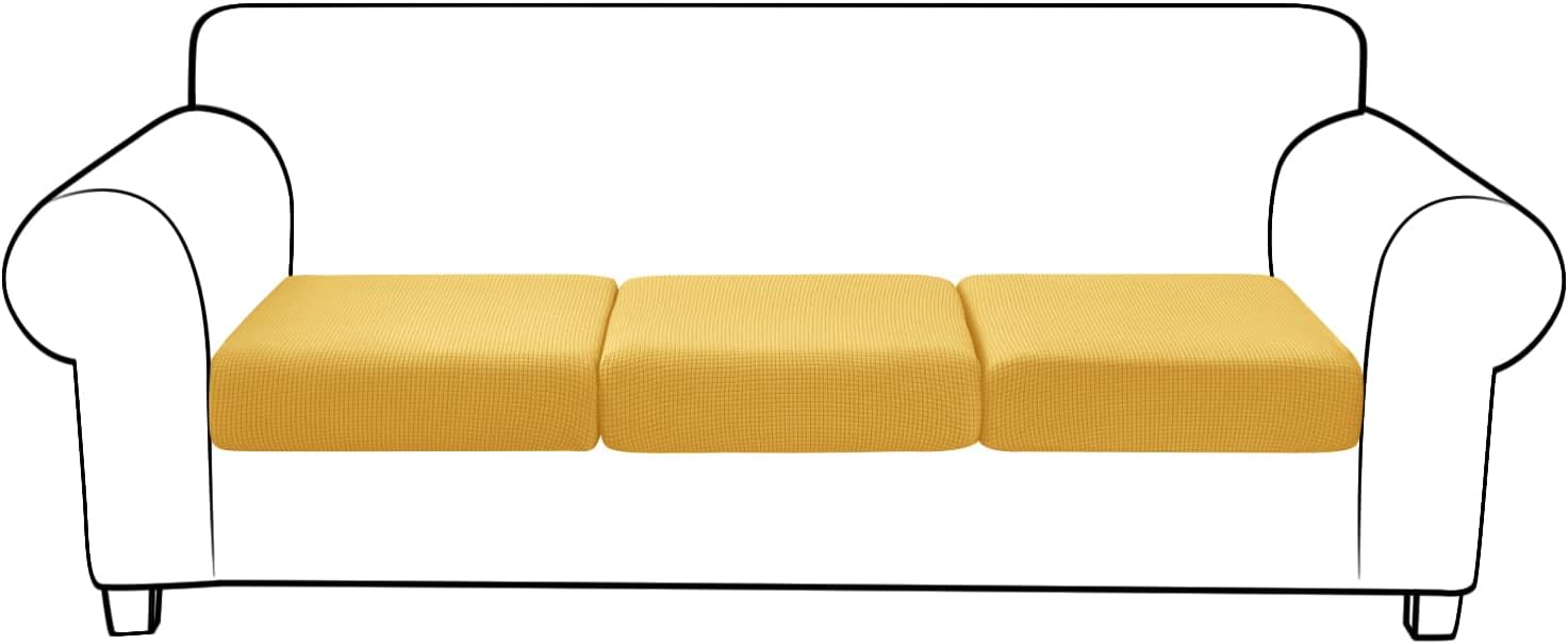 CONRUSER Stretch Cushion Covers, Soft Jacquard Cushion Slipcover Seat Sofa Covers Furniture Protector with Elastic Bottom (3, Yellow)