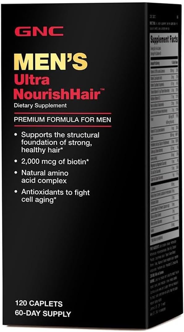 GNC Men's Ultra Nourish Hair Supplement for Men, Supports Strong, Healthy Hair, 120 Caplets