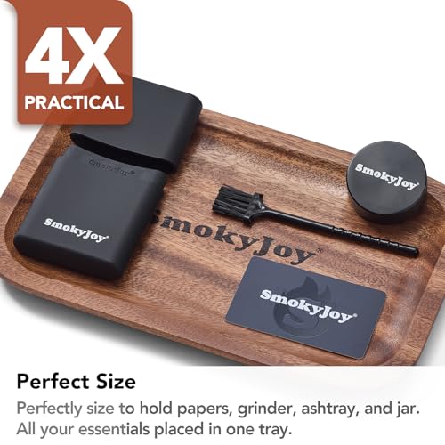 Wooden Rolling Tray Set, 10.8 Inch Walnut Wood Trays Bundle with Smell Proof Cigarette Holder Case, Grinder, Cleaning Brush and Scoop Card, Portable Accessories Kit - Image 4