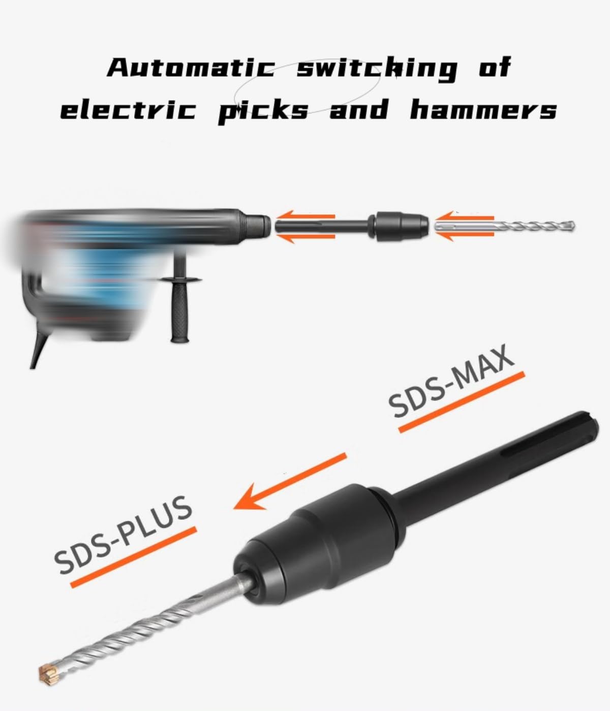 Adapter do wiertarki udarowej SDS MAX na SDS Plus z trzpieniem konwertera, szybkie narzędzie do młotów obrotowych i rozbiórkowych, srebrny