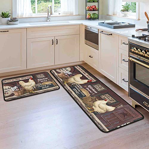 Flippana Kitchen Rugs Farmhouse Style For Floor, Rooster Kitchen Rug, Non-Slip Backing Kitchen Mat Set Of 2 Washable Kitchen Rug Sets With Runner For Home Kitchen 17"X47.2"+17"X30" #TOP5