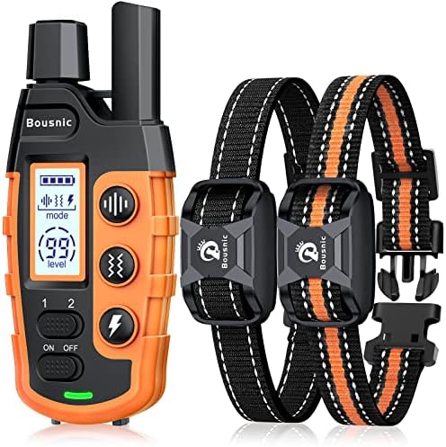 Bousnic Dog Shock Collar 2 Dogs (5-120Lbs) - 3300 ft Waterproof Training Collar for Dogs Large Medium Small with Rechargeable Remote, Beep (1-8) Vibration (1-16) and Humane Shock (1-99) Modes