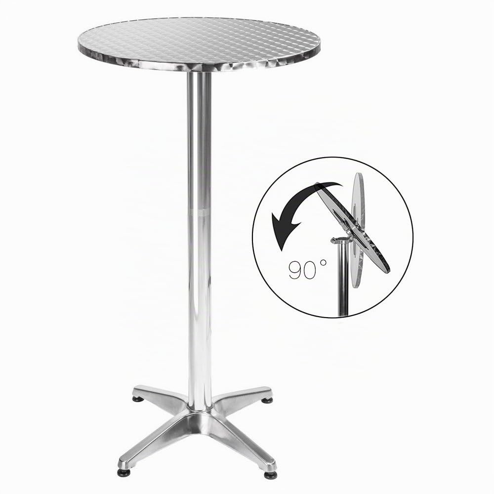 BAKAJI Table de Bar Haute 2en1 en alu Hauteur réglable Pliable 70cm/115cm Mange Debout extérieur Table Ronde, avec Plateau Pliant Peu encombrant