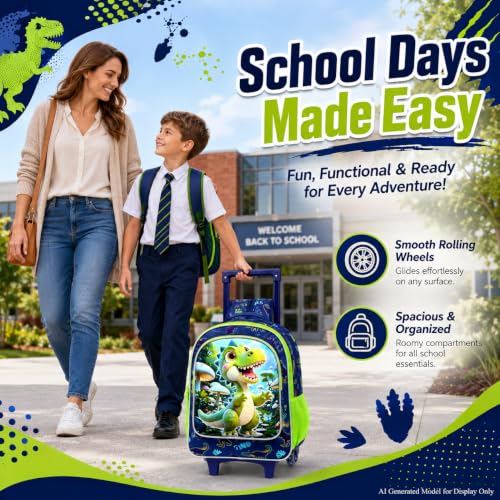 Image of CCJPX Rolling Backpack for Boys, Kids Roller School Bag with Wheels Toddler Wheeled Bookbag Elementary