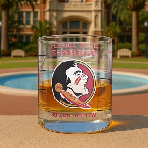 Image of Greenline Goods - Florida State University Seminoles College Whiskey Glasses (Set of 2), 10 oz - Full-Color Logo + Campus Map
