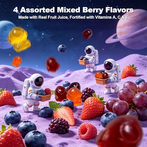 Image of Amos Fruit Snacks Gummy Candy, Astronaut Space Gummies, Made with Fruit Puree, Mixed Berry Flavor Fortified with Vitamin C, Soft Chewy On The Go Lunchbox Snacks, 8.47 oz (240g)