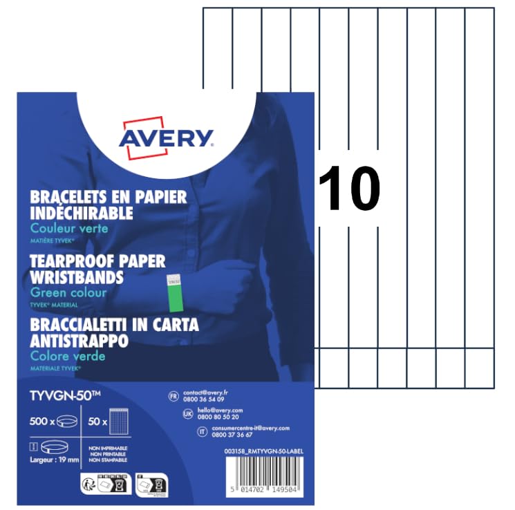 Avery Tyvek Paper Bracelets/Wristbands -Green- Tear-Proof - Ideal for Events,Ideal for Events Parties, Celebration TYVGN-50 - Image 3
