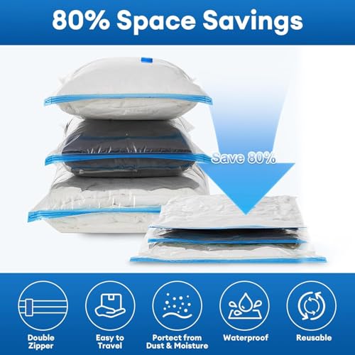 Image of 10 Pack Medium (50x60 cm) Vacuum Compression Zipper Storage Bags With Electric Pump,Compression Storage Space Bags For Travel,For Clothes,Bedding,Pillows,Airtight Reusable Vacuum Bags