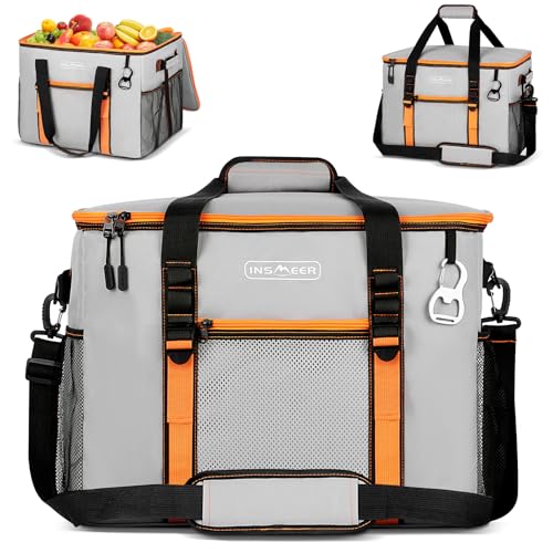 INSMEER Grand sac isotherme 50 l avec isolation pour 80 canettes, pliable, étanche, avec ouverture et bandoulière amovible, sac isotherme portable pour pique-nique à...