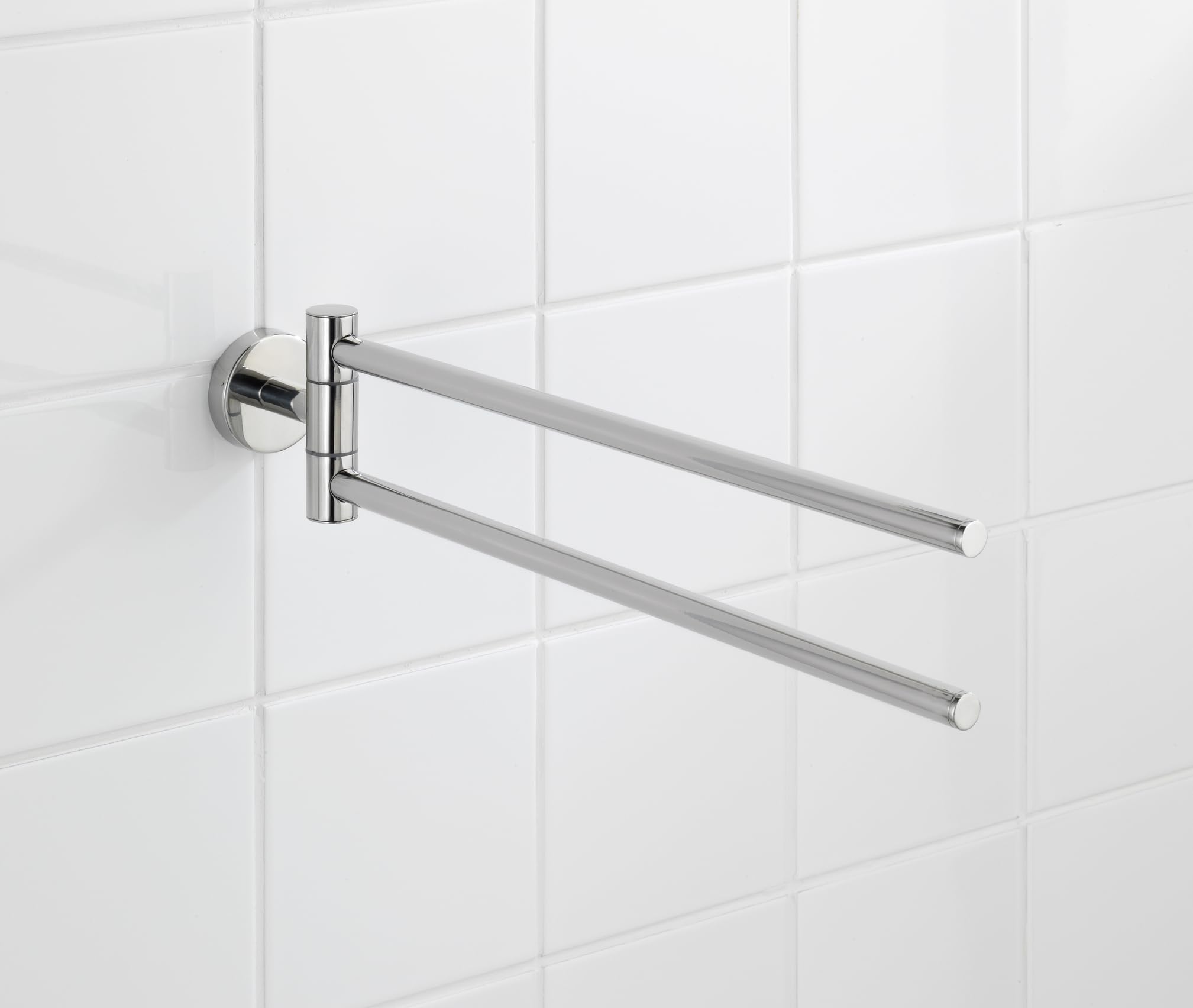 WENKO Porte-Serviettes avec 2 Bras Bosio, Acier Inoxydable Brillant, 5,5x9x43 cm, visserie Incluse